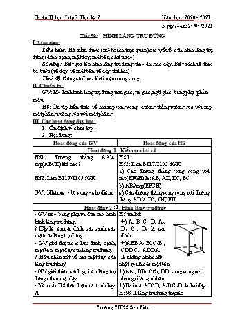 Giáo án Hình học Lớp 8 - Tiết 59 đến 61 - Năm học 2020-2021 - Trường THCS Sơn Tiến
