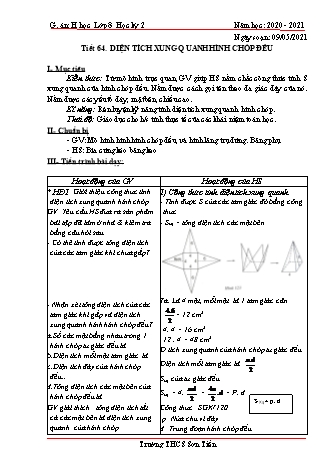 Giáo án Hình học Lớp 8 - Tiết 64 đến 69 - Năm học 2020-2021 - Trường THCS Sơn Tiến Giáo án Hình học Lớp 8 - Tiết 64 đến 69 - Năm học 2020-2021 - Trường THCS Sơn Tiến