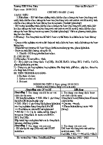 Giáo án Hóa học Lớp 9 - Chủ đề 3: Bazơ (2 tiết) - Năm học 2020-2021 - Trần Mạnh Hùng