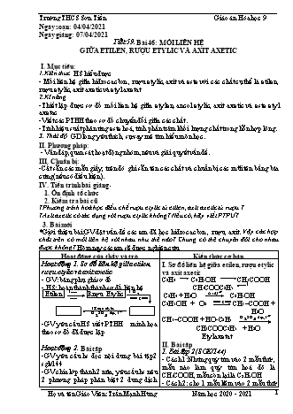 Giáo án Hóa học Lớp 9 - Tiết 59+60 - Bài 46: Mối liên hệ giữa etilen, rượu etylic và axit axetic - Năm học 2020-2021 - Trần Mạnh Hùng