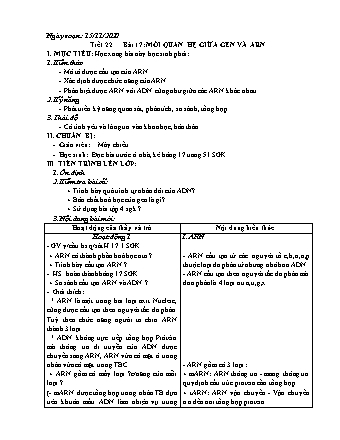 Giáo án Sinh học Lớp 9 - Bài 17+18: Mối quan hệ giữa gen và ARN - Prôtêin - Năm học 2020-2021 - Phan Thanh Toàn
