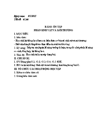 Giáo án Sinh học Lớp 9 - Bài 63+64: Ôn tập Phần sinh vật và môi trường - Tổng kết chương trình toàn cấp - Năm học 2020-2021 - Phan Thanh Toàn