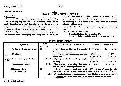 Giáo án Thể dục Khối 8 - Tiết 53+54: Nhảy cao - Bóng chuyền - Chạy bền. Nhảy cao – Bóng chuyền - Năm học 2020-2021 - Nguyễn Như Tùng