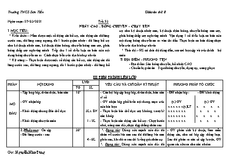 Giáo án Thể dục Lớp 8 - Tiết 53+54: Nhảy cao - Bóng chuyền - Chạy bền. Nhảy cao – Bóng chuyền - Năm học 2020-2021 - Nguyễn Như Tùng