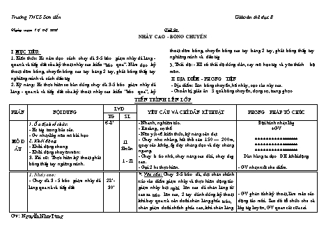 Giáo án Thể dục Lớp 8 - Tiết 59+60: Nhảy cao - Bóng chuyền. Nhảy cao - Bóng chuyền - Chạy bền - Năm học 2020-2021 - Nguyễn Như Tùng