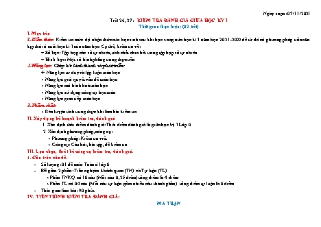 Giáo án Toán Lớp 6 - Tiết 26+27: Kiểm tra đánh giá giữa học kỳ I - Năm học 2021-2022 - Nguyễn Mạnh Quân