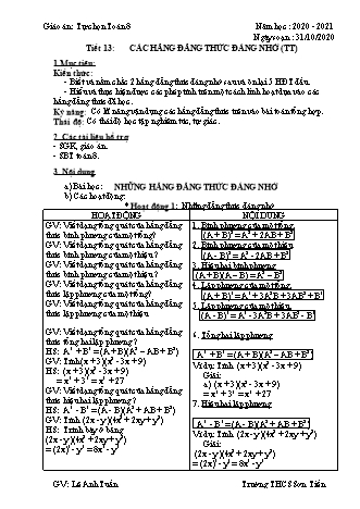 Giáo án Tự chọn Toán Lớp 8 - Tiết 13 đến 18 - Năm học 2020-2021 - Lê Anh Tuấn