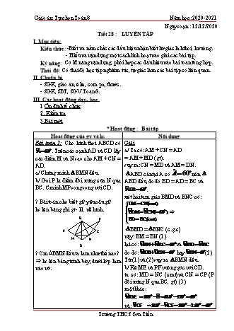 Giáo án Tự chọn Toán Lớp 8 - Tiết 28: Luyện tập - Năm học 2020-2021 - Trường THCS Sơn Tiến Giáo án Tự chọn Toán Lớp 8 - Tiết 28: Luyện tập - Năm học 2020-2021 - Trường THCS Sơn Tiến