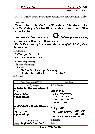 Giáo án Tự chọn Toán Lớp 8 - Tiết 55 đến 57 - Năm học 2020-2021 - Trường THCS Sơn Tiến