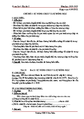 Giáo án Vật lý Khối 6 - Bài 23+24: Sự nóng chảy và sự đông đặc - Năm học 2020-2021 - Trường THCS Sơn Tiến