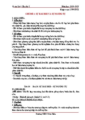 Giáo án Vật lý Khối 6 - Tiết 30+31, Bài 26: Sự bay hơi – sự ngưng tụ - Năm học 2020-2021 - Trường THCS Sơn Tiến