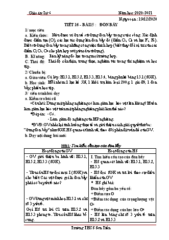 Giáo án Vật lý Lớp 6 - Tiết 16, Bài 15: Đòn bẩy - Năm học 2020-2021 - Trường THCS Sơn Tiến