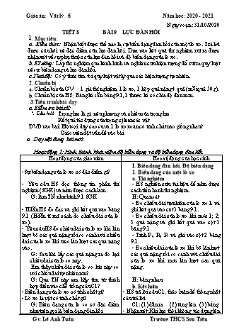 Giáo án Vật lý Lớp 6 - Tiết 8+9, Bài 9: Lực đàn hồi - Năm học 2020-2021 - Lê Anh Tuấn