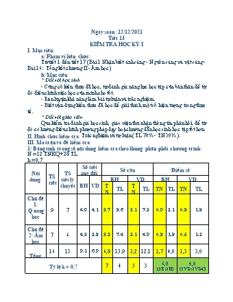 Giáo án Vật lý Lớp 7 - Tiết 13: Kiểm tra học kỳ I - Năm học 2021-2022 - Nguyễn Mạnh Quân Giáo án Vật lý Lớp 7 - Tiết 13: Kiểm tra học kỳ I - Năm học 2021-2022 - Nguyễn Mạnh Quân