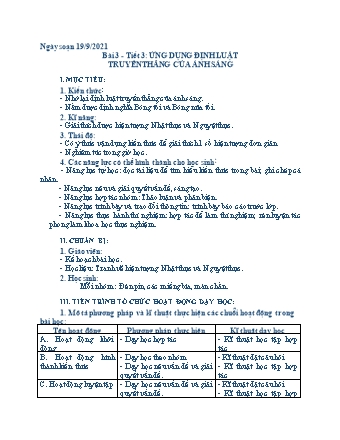 Giáo án Vật lý Lớp 7 - Tiết 3, Bài 3: Ứng dụng định luật truyền thẳng của ánh sáng - Năm học 2020-2021 - Nguyễn Mạnh Quân