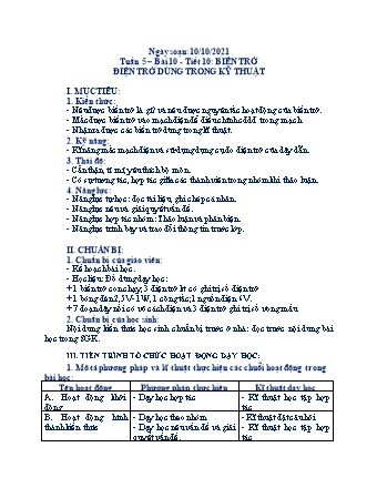 Giáo án Vật lý Lớp 9 - Bài 10 đến 12 - Năm học 2021-2022 - Nguyễn Mạnh Quân