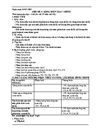 Giáo án Vật lý Lớp 9 - Chủ đề 4: Dòng điện xoay chiều - Năm học 2020-2021 - Nguyễn Mạnh Quân
