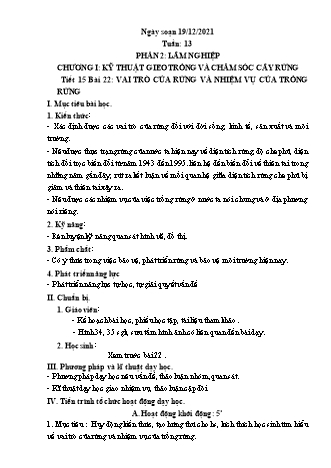 Kế hoạch bài dạy Công nghệ Lớp 7 - Bài 22+23: Vai trò của rừng và nhiệm vụ của trồng rừng - Làm đất gieo ươm cây rừng - Năm học 2021-2022 - Thái Quý Kế hoạch bài dạy Công nghệ Lớp 7 - Bài 22+23: Vai trò của rừng và nhiệm vụ của trồng rừng - Làm đất gieo ươm cây rừng - Năm học 2021-2022 - Thái Quý