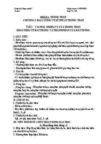 Kế hoạch bài dạy Công nghệ Lớp 7 - Chương I - Tiết 1, Bài 1: Vai trò, nhiệm vụ của trồng trọt. Khái niệm về đất trồng và thành phần của đất trồng - Năm học 2021-2022 - Thái Quý