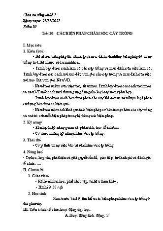 Kế hoạch bài dạy Công nghệ Lớp 7 - Tiết 10: Các biện pháp chăm sóc cây trồng - Năm học 2021-2022 - Thái Quý