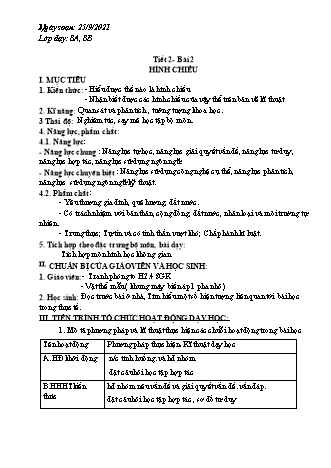 Kế hoạch bài dạy Công nghệ Lớp 8 - Tiết 2, Bài 2: Hình chiếu - Năm học 2021-2022 - Thái Quý