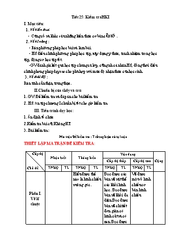 Kế hoạch bài dạy Công nghệ Lớp 8 - Tiết 25: Kiểm tra học kì I - Năm học 2021-2022 - Thái Quý