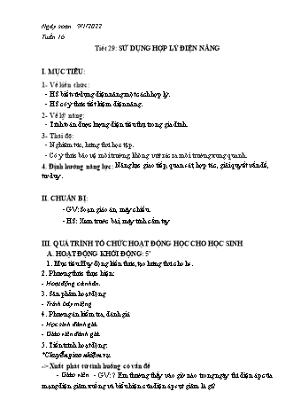 Kế hoạch bài dạy Công nghệ Lớp 8 - Tiết 29: Sử dụng hợp lý điện năng - Năm học 2021-2022 - Thái Quý
