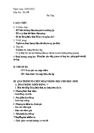 Kế hoạch bài dạy Công nghệ Lớp 8 - Tiết 33: Ôn tập - Năm học 2021-2022 - Thái Quý