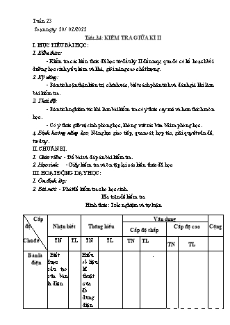 Kế hoạch bài dạy Công nghệ Lớp 8 - Tiết 34: Kiểm tra giữa kì II - Năm học 2021-2022 - Thái Quý