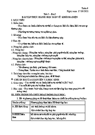 Kế hoạch bài dạy Công nghệ Lớp 8 - Tiết 5, Bài 5: Bài tập Thực hành Đọc bản vẽ khối đa diện - Năm học 2021-2022 - Thái Quý