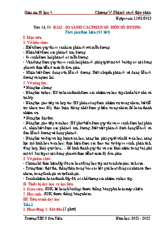 Kế hoạch bài dạy Đại số Lớp 6 (Sách Cánh diều) - Bài 2+3: So sánh các phân số. Hỗn số dương - Phép cộng, phép trừ phân số - Năm học 2021-2022 - Trường THCS Sơn Tiến Kế hoạch bài dạy Đại số Lớp 6 (Sách Cánh diều) - Bài 2+3: So sánh các phân số. Hỗn số dương - Phép cộng, phép trừ phân số - Năm học 2021-2022 - Trường THCS Sơn Tiến
