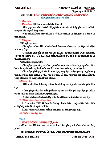 Kế hoạch bài dạy Đại số Lớp 6 (Sách Cánh diều) - Bài 7+8: Phép nhân, phép chia số thập phân - Ước lượng và làm tròn số - Năm học 2021-2022 - Trường THCS Sơn Tiến Kế hoạch bài dạy Đại số Lớp 6 (Sách Cánh diều) - Bài 7+8: Phép nhân, phép chia số thập phân - Ước lượng và làm tròn số - Năm học 2021-2022 - Trường THCS Sơn Tiến