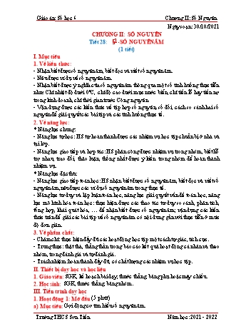 Kế hoạch bài dạy Đại số Lớp 6 (Sách Cánh diều) - Tiết 28, Bài 1: Số nguyên âm - Năm học 2021-2022 - Trường THCS Sơn Tiến