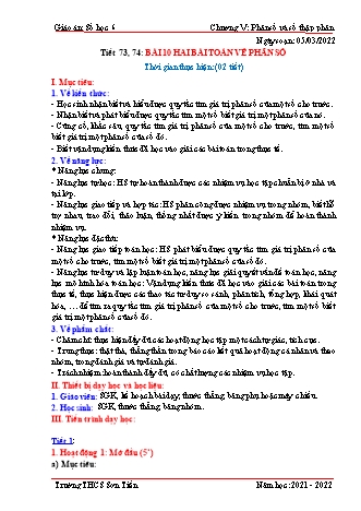 Kế hoạch bài dạy Đại số Lớp 6 (Sách Cánh diều) - Tiết 73 đến 76 - Năm học 2021-2022 - Trường THCS Sơn Tiến Kế hoạch bài dạy Đại số Lớp 6 (Sách Cánh diều) - Tiết 73 đến 76 - Năm học 2021-2022 - Trường THCS Sơn Tiến