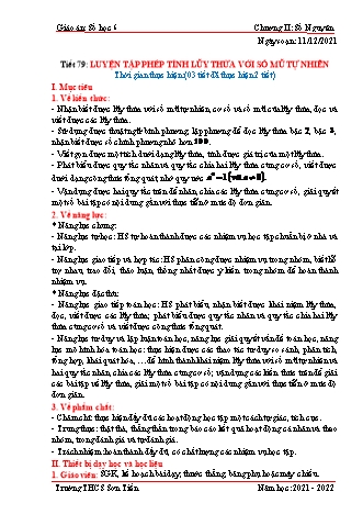 Kế hoạch bài dạy Đại số Lớp 6 (Sách Cánh diều) - Tiết 79 đến 81 - Chương II: Số nguyên - Năm học 2021-2022 - Trường THCS Sơn Tiến Kế hoạch bài dạy Đại số Lớp 6 (Sách Cánh diều) - Tiết 79 đến 81 - Chương II: Số nguyên - Năm học 2021-2022 - Trường THCS Sơn Tiến