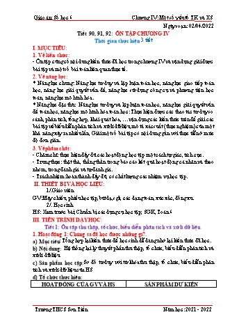 Kế hoạch bài dạy Đại số Lớp 6 (Sách Cánh Diều) - Tiết 90 đến 93 - Năm học 2021-2022 - Trường THCS Sơn Tiến Kế hoạch bài dạy Đại số Lớp 6 (Sách Cánh Diều) - Tiết 90 đến 93 - Năm học 2021-2022 - Trường THCS Sơn Tiến