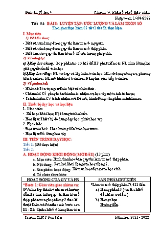 Kế hoạch bài dạy Đại số Lớp 6 (Sách Cánh Diều) - Tiết 94 đến 97 - Năm học 2021-2022 - Trường THCS Sơn Tiến Kế hoạch bài dạy Đại số Lớp 6 (Sách Cánh Diều) - Tiết 94 đến 97 - Năm học 2021-2022 - Trường THCS Sơn Tiến