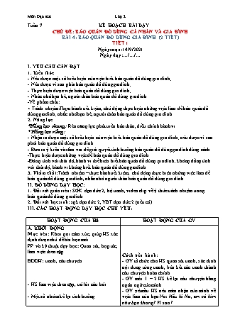 Kế hoạch bài dạy Đạo đức Lớp 2 (Sách Chân trời sáng tạo) - Tuần 7+8 - Bài 4: Bảo quản đồ dùng gia đình (2 tiết) - Năm học 2021-2022 - Trường Tiểu học Tân Long Hội A