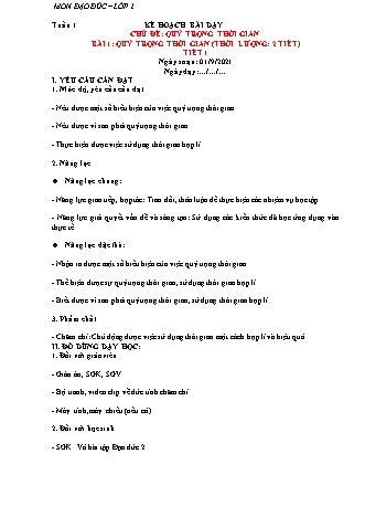 Kế hoạch bài dạy Đạo đức Lớp 2 (Sách Chân trời sáng tạo) - Tuần 1+2 - Bài 1: Quý trọng thời gian (2 tiết) - Năm học 2021-2022 - Trường Tiểu học Tân Long Hội A