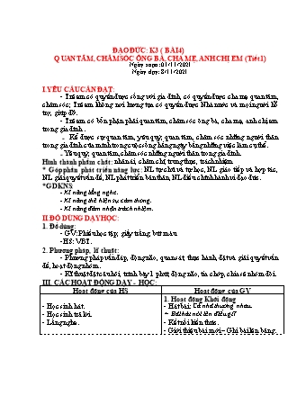 Kế hoạch bài dạy Đạo đức Lớp 3 - Bài 4: Quan tâm, chăm sóc ông bà, cha mẹ, anh chị em (Tiết 1+2) - Năm học 2021-2022 - Trường Tiểu học Tân Long Hội A