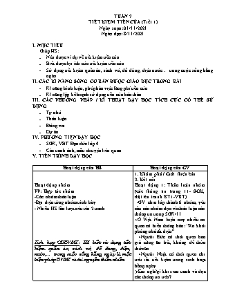 Kế hoạch bài dạy Đạo đức Lớp 4 - Tuần 7+8 - Bài: Tiết kiệm tiền của (Tiết 1+2) - Năm học 2021-2022 - Trường Tiểu học Tân Long Hội A