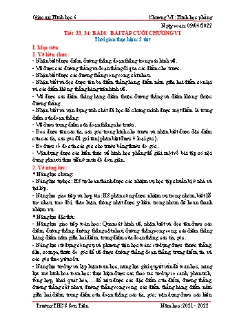 Kế hoạch bài dạy Hình học Khối 6 (Sách Cánh Diều) - Tiết 33+34, Bài 6: Bài tập cuối chương vi - Năm học 2021-2022 - Trường THCS Sơn Tiến Kế hoạch bài dạy Hình học Khối 6 (Sách Cánh Diều) - Tiết 33+34, Bài 6: Bài tập cuối chương vi - Năm học 2021-2022 - Trường THCS Sơn Tiến