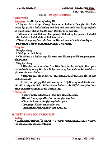 Kế hoạch bài dạy Hình học Lớp 6 (Sách Cánh diều) - Tiết 30: Ôn tập chương 3 - Năm học 2021-2022 - Trường THCS Sơn Tiến Kế hoạch bài dạy Hình học Lớp 6 (Sách Cánh diều) - Tiết 30: Ôn tập chương 3 - Năm học 2021-2022 - Trường THCS Sơn Tiến