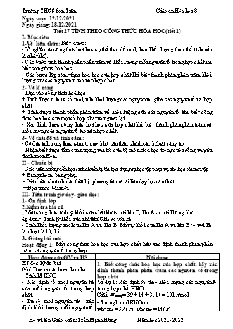 Kế hoạch bài dạy Hóa học Lớp 8 - Tiết 27: Tính theo công thức hóa học (Tiết 1) - Năm học 2021-2022 - Trần Mạnh Hùng