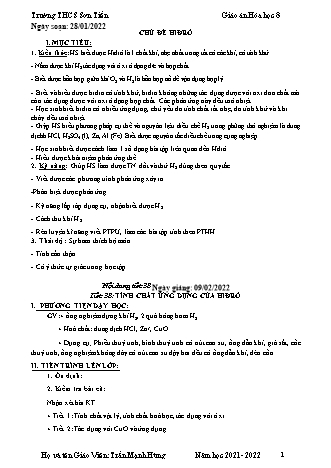 Kế hoạch bài dạy Hóa học Lớp 8 - Tiết 38 đến 40 - Chủ đề: Hiđrô - Năm học 2021-2022 - Trần Mạnh Hùng