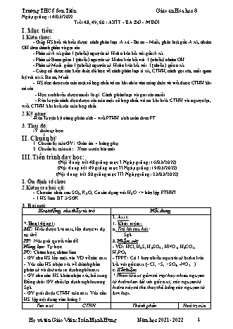 Kế hoạch bài dạy Hóa học Lớp 8 - Tiết 48+49+50: Axít - Ba zơ - Muối - Năm học 2021-2022 - Trần Mạnh Hùng