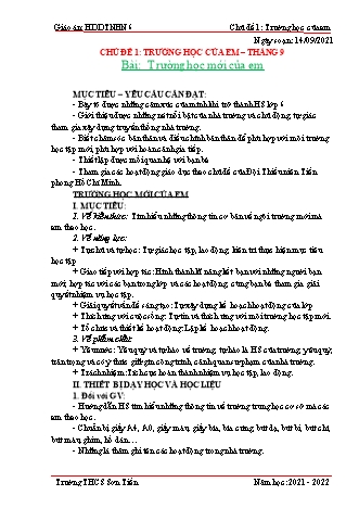 Kế hoạch bài dạy Hoạt động trải nghiệm, hướng nghiệp Lớp 6 (Sách Cánh diều) - Chủ đề 1: Trường học của em - Bài: Trường học mới của em - Năm học 2021-2022 - Trường THCS Sơn Tiến