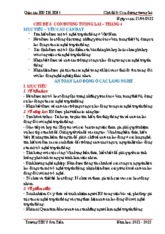Kế hoạch bài dạy Hoạt động trải nghiệm, hướng nghiệp Lớp 6 (Sách Cánh diều) - Tuần 31 - Chủ đề 8: Con đường tương lai - Bài: An toàn lao động ở các làng nghề - Năm học 2021-2022 - Trường THCS Sơn Tiến