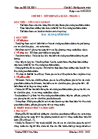 Kế hoạch bài dạy Hoạt động trải nghiệm, hướng nghiệp Lớp 6 (Sách Cánh diều) - Tuần 17 - Chủ đề 5: Nét đẹp mùa xuân - Bài: Xuân quê hương - Năm học 2021-2022 - Trường THCS Sơn Tiến