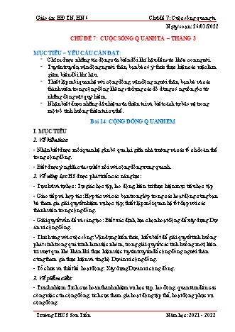 Kế hoạch bài dạy Hoạt động trải nghiệm, hướng nghiệp Lớp 6 (Sách Cánh diều) - Tuần 27 - Chủ đề 7: Cuộc sống quanh ta - Bài 14: Cộng đồng quanh em - Năm học 2021-2022 - Trường THCS Sơn Tiến